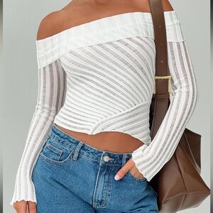 White long sleeve off the shoulder top